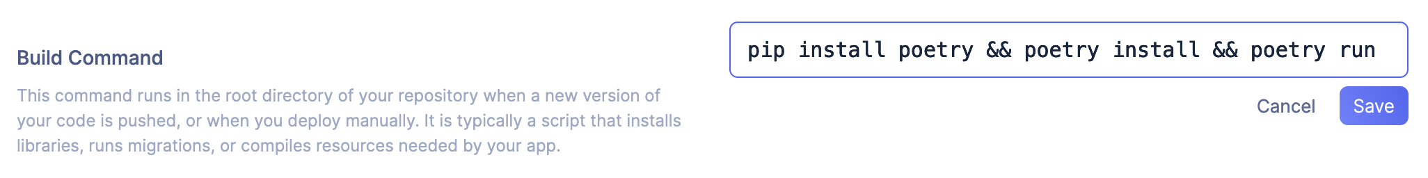 Render.com build command